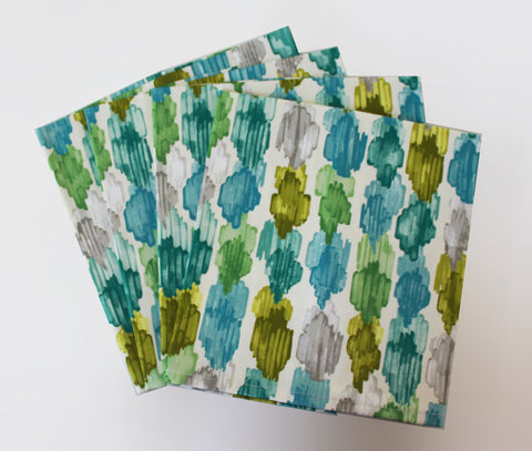 Blue Green Painted Spot Napkins  Set of 4