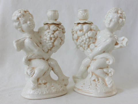 Antique  White Large Angel Candleholders  1 Pair