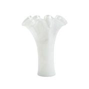 Onda Mouth Blown Short Vase - White Glass or White Stripes on Clear Glass