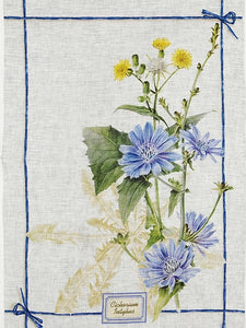 Blue Floral Italian Linen Print Towel