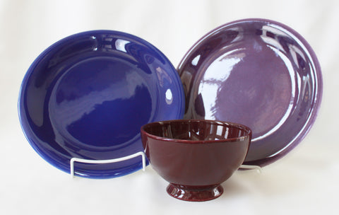 Blue and Purple Plates with Aubergine Bowl Set of 3