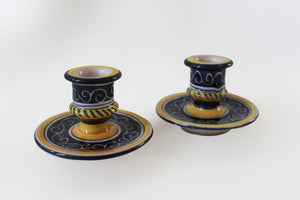 Blue and Yellow Candlestick Holders  1 Pair