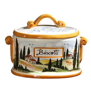 Tuscany Landscape Yellow Oval Biscotti Jar