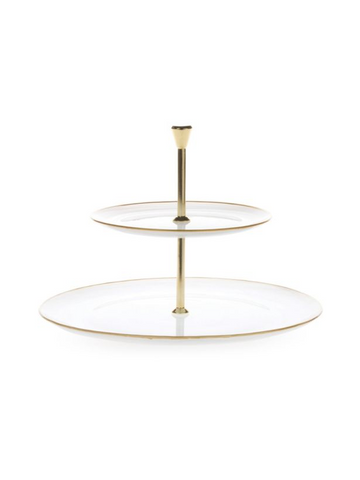 Alabaster White with Gold Edge Two Tiered Server