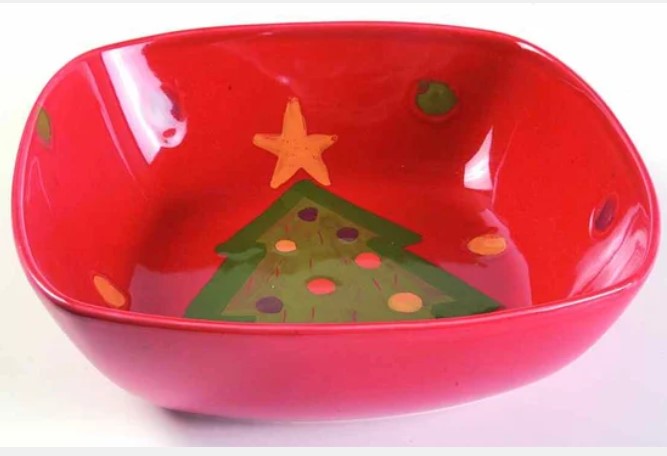 Pallini Red Square Serving Bowl With Tree